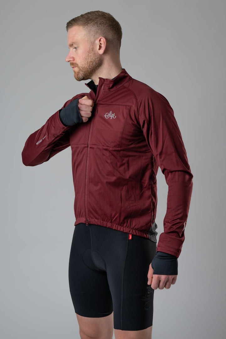 Gotlandsleden Tour Men's Deep Red Merino Softshell Cycling Jacket by Sigr Cycling Clothing