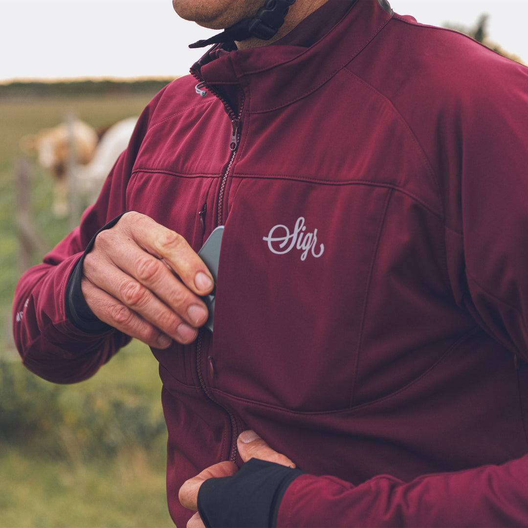 Gotlandsleden Tour Men's Deep Red Merino Softshell Cycling Jacket by Sigr Cycling Clothing