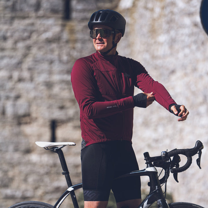 Gotlandsleden Tour Men's Deep Red Merino Softshell Cycling Jacket by Sigr Cycling Clothing