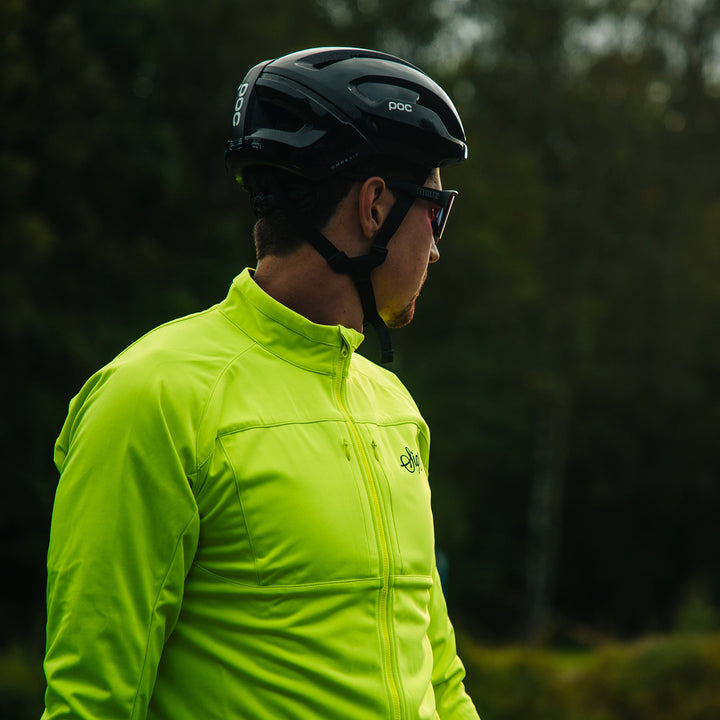 Gotlandsleden Tour Men's Hi - viz Yellow Merino Softshell Cycling Jacket by Sigr Cycling Clothing