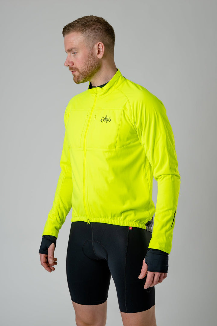 Gotlandsleden Tour Men's Hi - viz Yellow Merino Softshell Cycling Jacket by Sigr Cycling Clothing