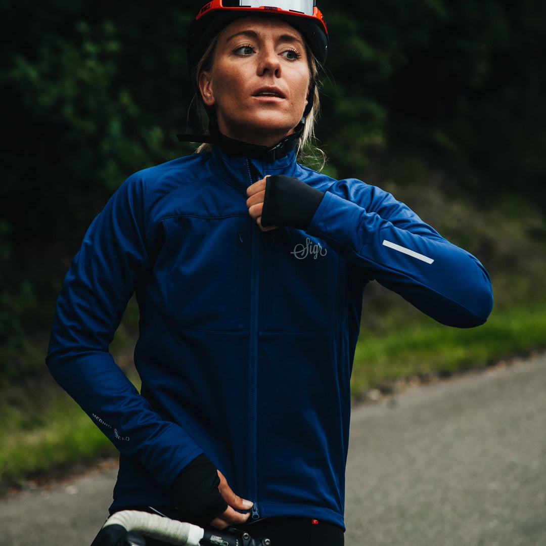 Gotlandsleden Tour Women's Blue Merino Softshell Cycling Jacket by Sigr Cycling Clothing