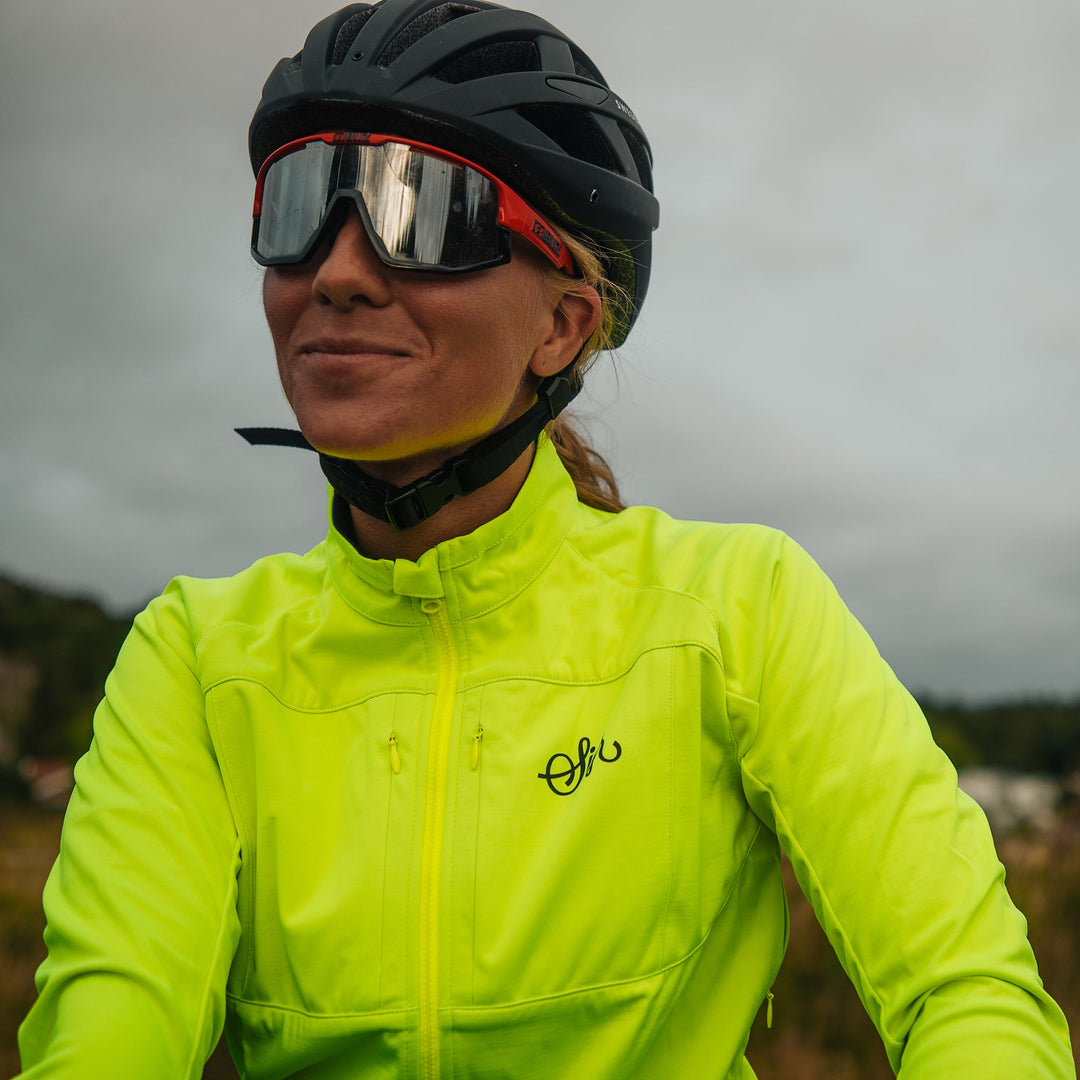 Gotlandsleden Tour Women's Hi - viz Yellow Merino Softshell Cycling Jacket by Sigr Cycling Clothing