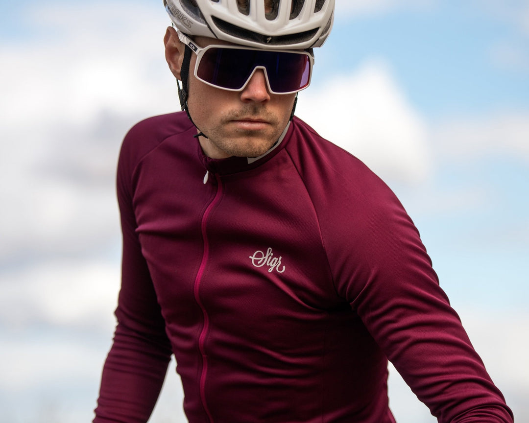 Krokus Deep Red Men's Warmer Long Sleeved Cycling Jersey by Sigr Cycling Clothing