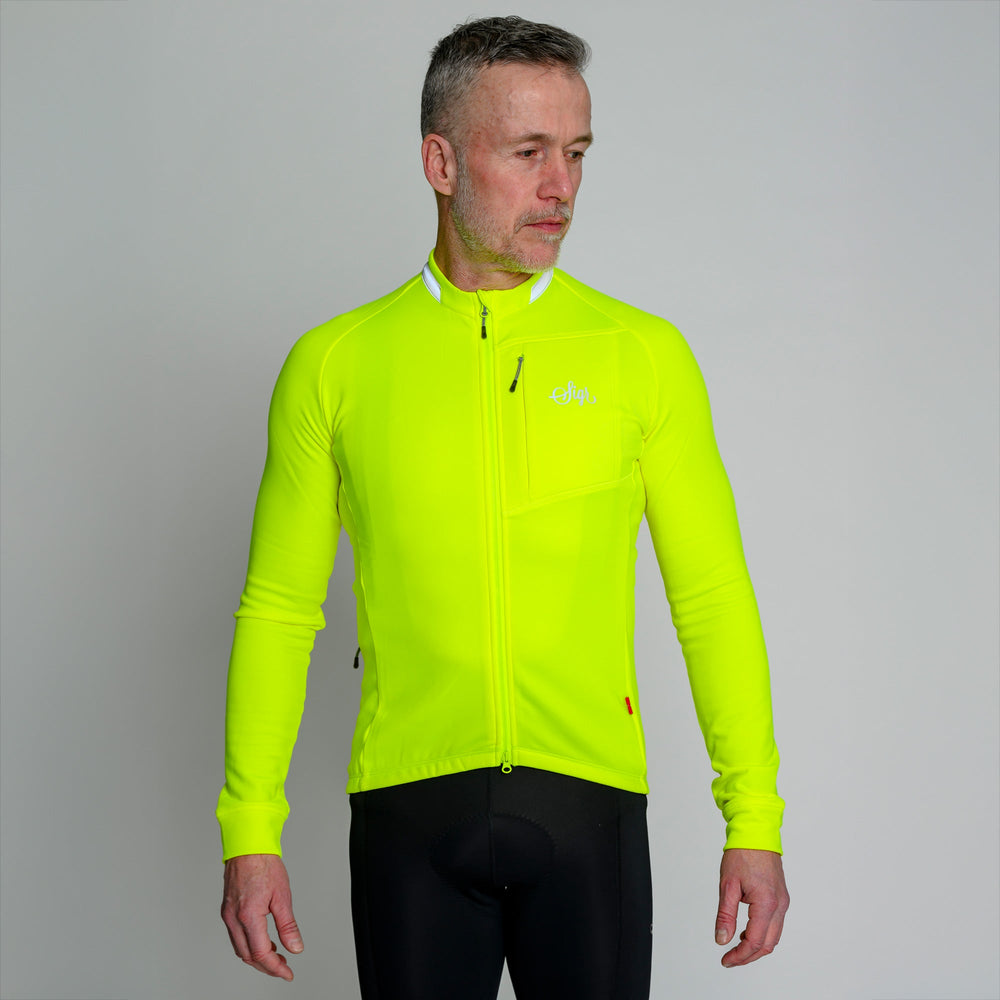 Ljung Hi - viz Yellow Men's Warmer Long Sleeved Cycling Jersey by Sigr Cycling Clothing