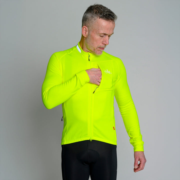 Ljung Hi - viz Yellow Men's Warmer Long Sleeved Cycling Jersey by Sigr Cycling Clothing