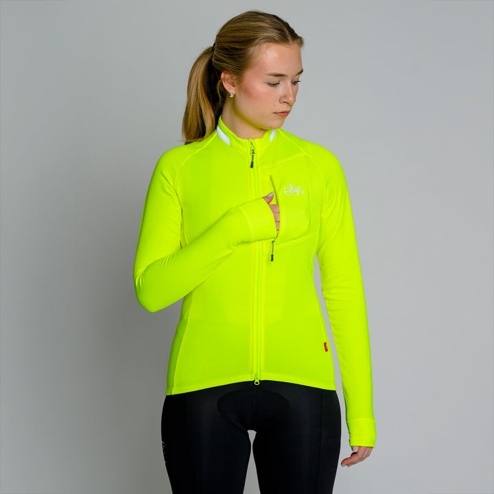 Ljung Hi - viz Yellow Women's Warmer Long Sleeved Cycling Jersey by Sigr Cycling Clothing