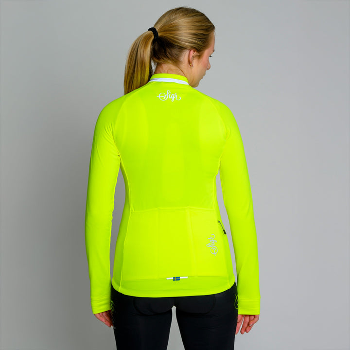 Ljung Hi - viz Yellow Women's Warmer Long Sleeved Cycling Jersey by Sigr Cycling Clothing