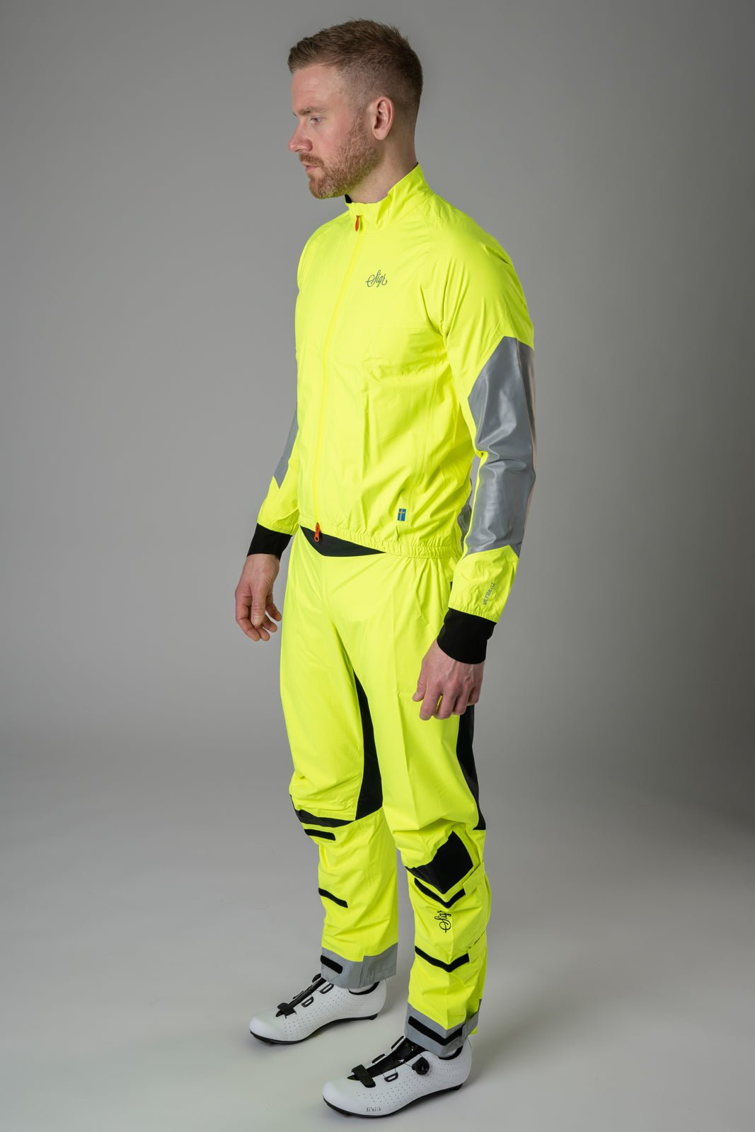 Östkusten Hi viz Unisex Waterproof Road Cycling Rain Trousers with Biomotion Visibility by Sigr Cycling Clothing