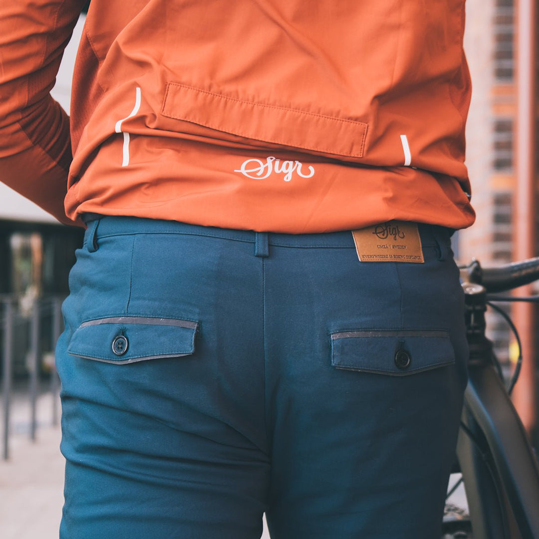 Riksväg 99 Men's Petrol Blue Cycling Chinos by Sigr Cycling Clothing