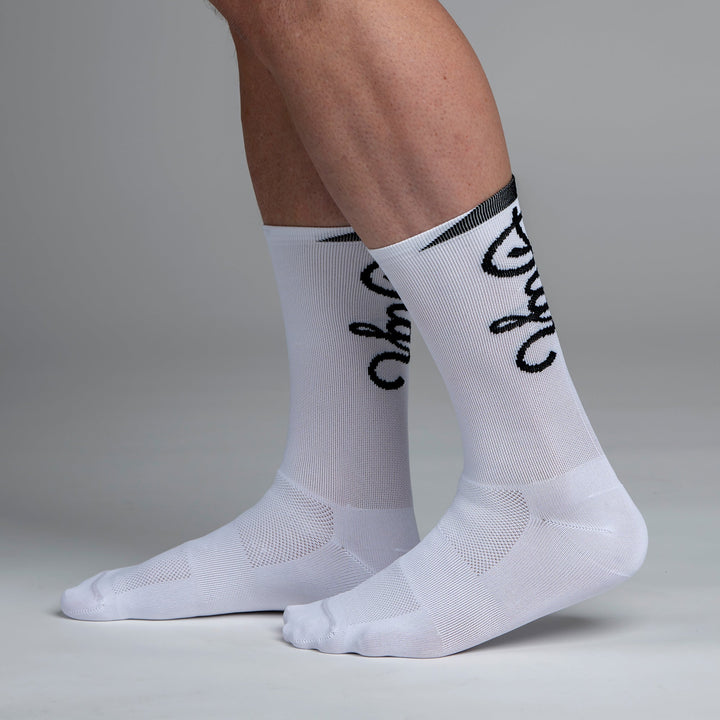 Snok Men's Larger Logo White Cycling Socks by Sigr Cycling Clothing