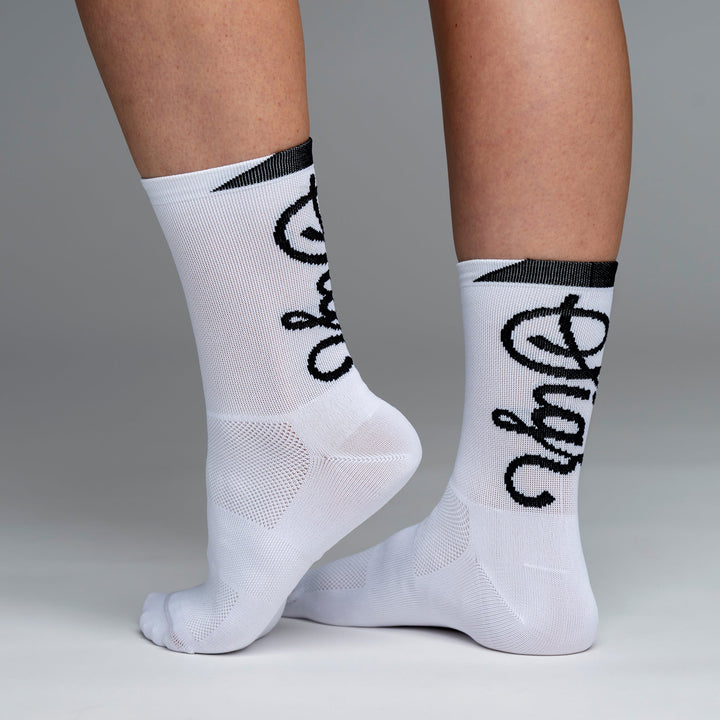 Snok Women's Larger Logo White Cycling Socks by Sigr Cycling Clothing