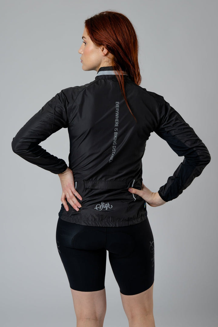 Treriksröset Black Women's Cycling Wind/Pack Jacket by Sigr Cycling Clothing