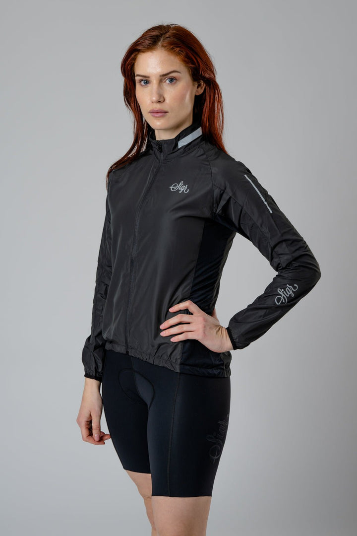 Treriksröset Black Women's Cycling Wind/Pack Jacket by Sigr Cycling Clothing