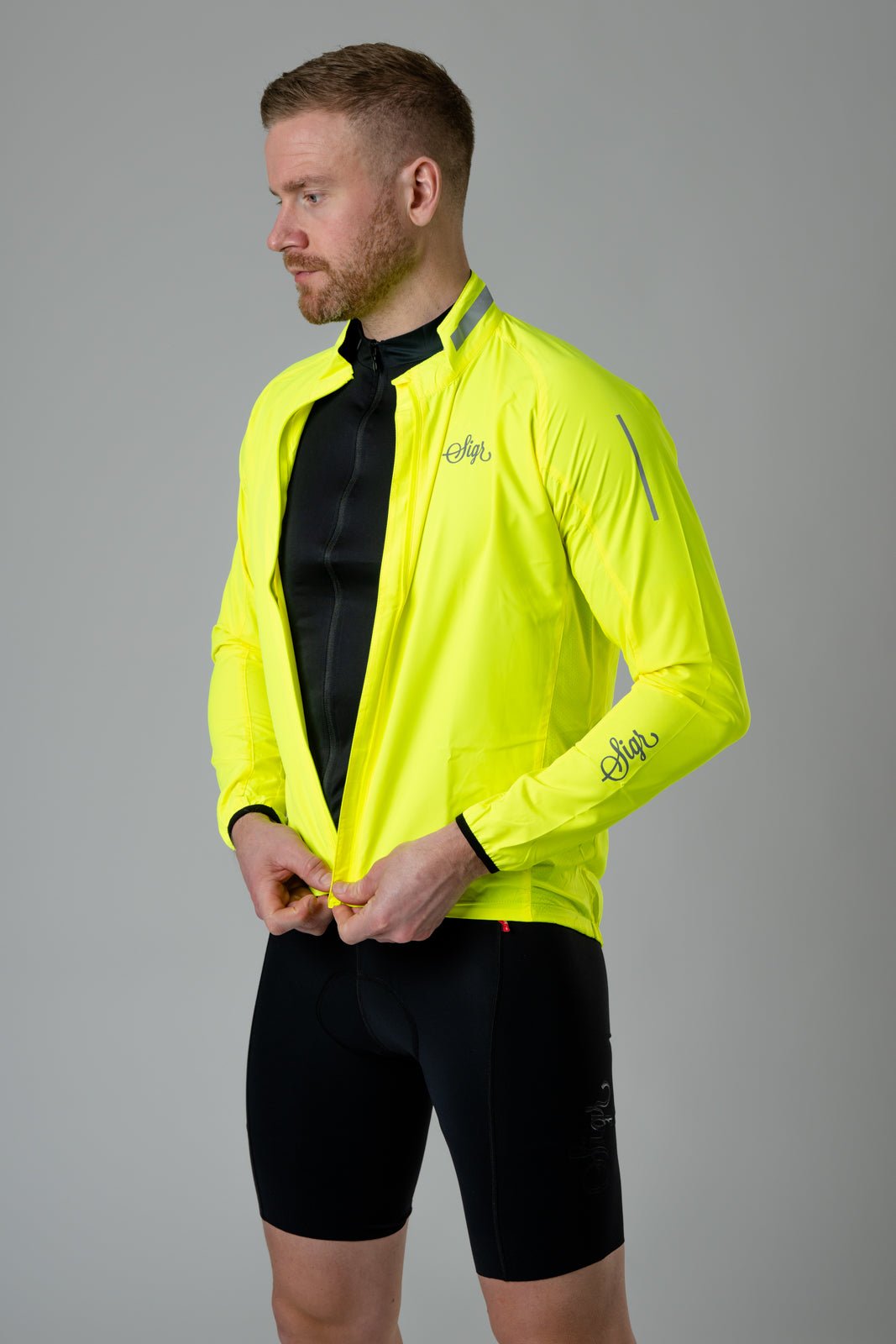 Treriksröset Yellow Men's Cycling WInd/Pack Jacket for Men by Sigr Cycling Clothing