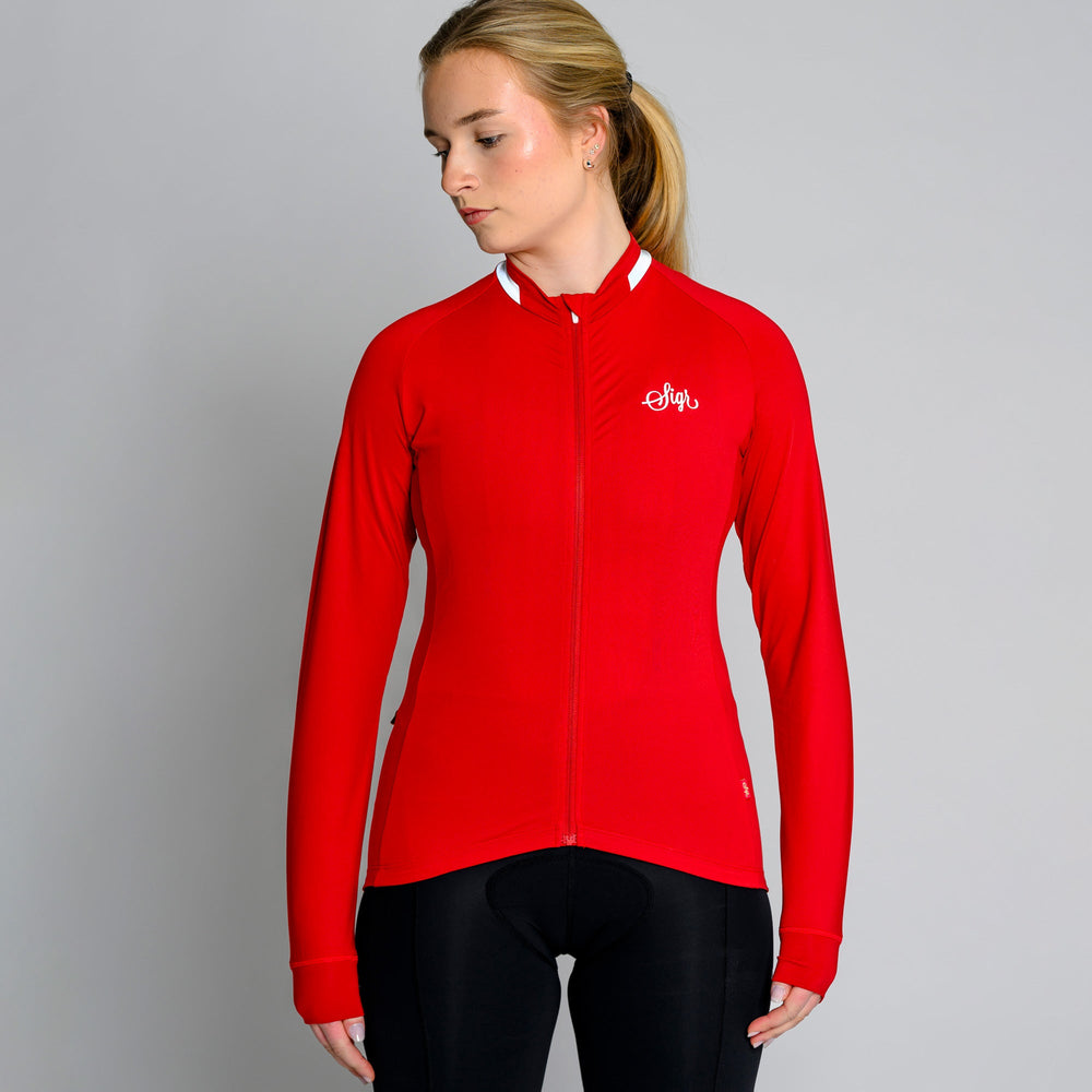 Wildflower Red Women's Long Sleeved Jersey by Sigr Cycling Clothing