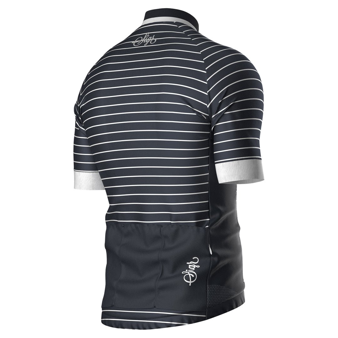 Striped 'Black Horizon' men's cycling jersey in black and white