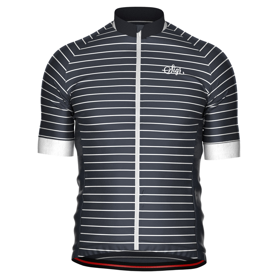 Men's 'Black Horizon' cycling jersey featuring black and white stripes